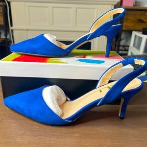 NWT Blue Faux Suede Pointed Toe Slingback Heel